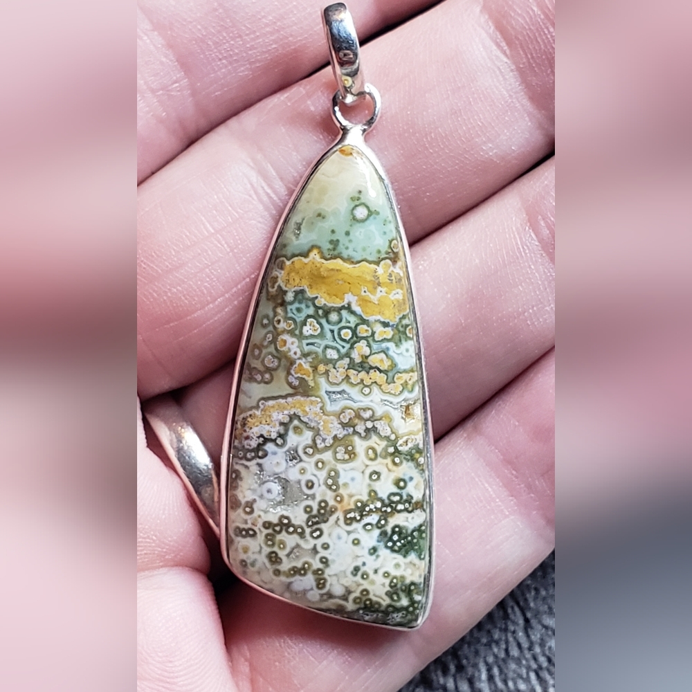 Authentic Ocean Jasper Pendant Necklace - 925 Silver